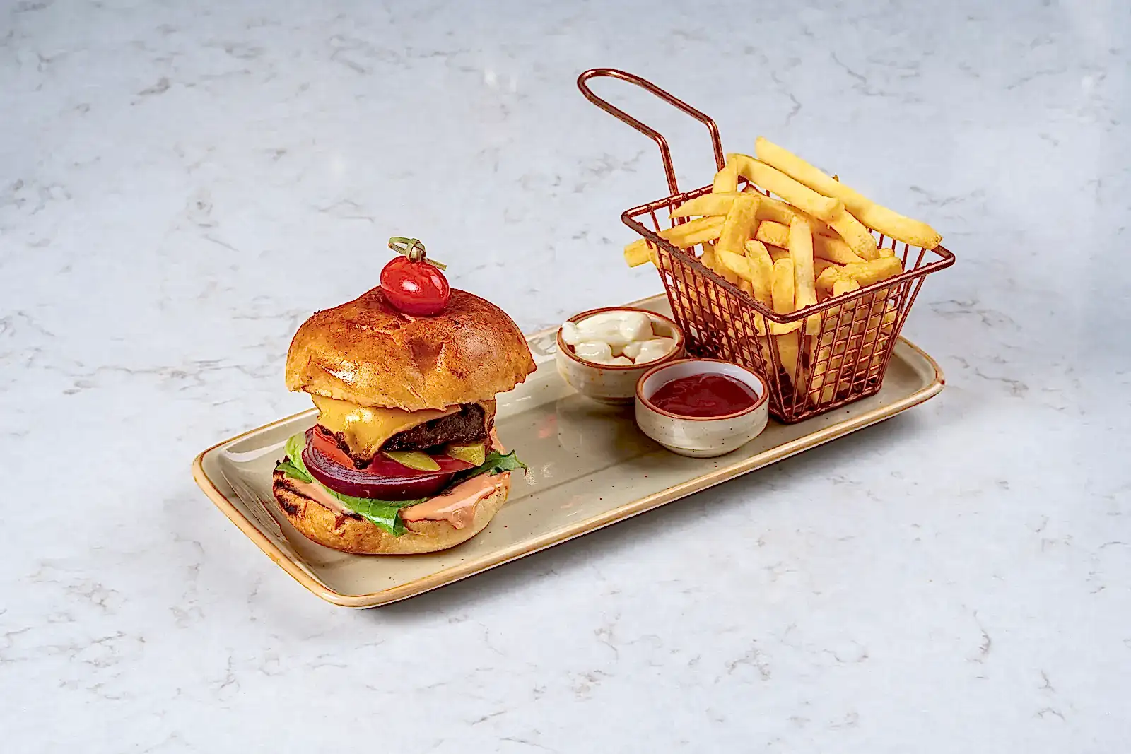 Cheese Burger with French Fries